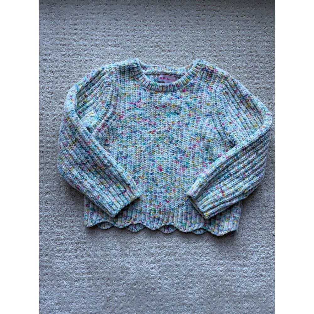 Design History Sweater 4T Multicolor Chenille Scallop Maximalist Boho Whimsigoth
